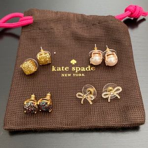 Kate Spade Stud Earrings 4 pair Grab Bag w/ brown Dust Bag
